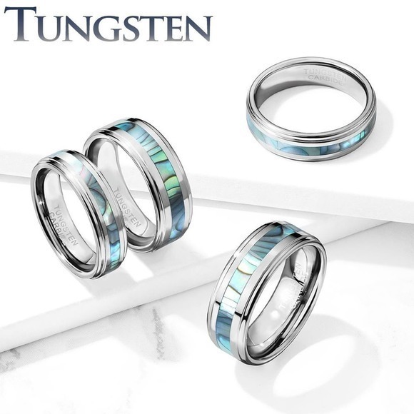 New Tungsten carbide‎ Abalone Inlay Center Ring size 7